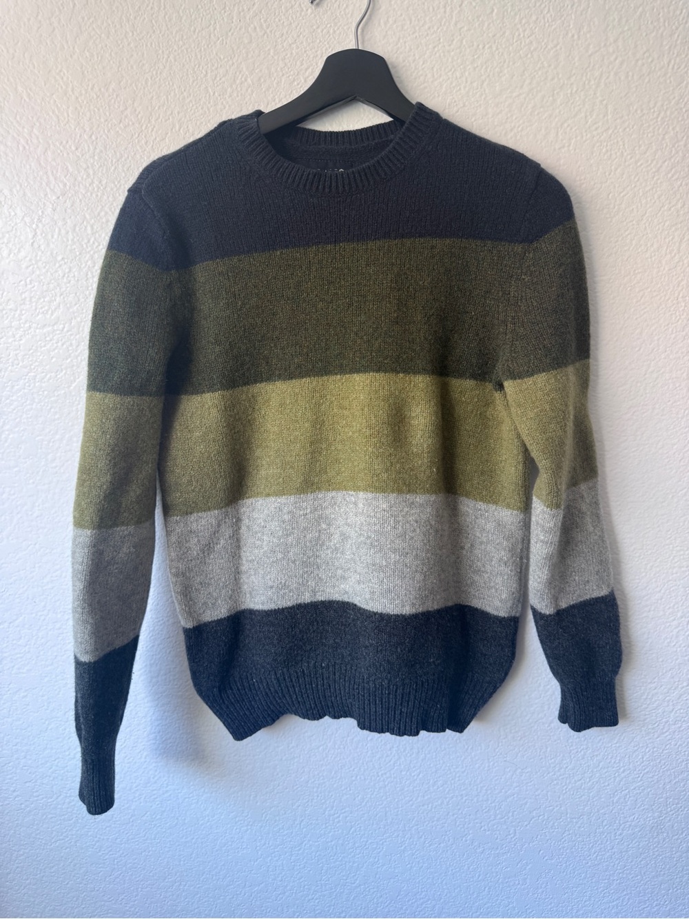 Express | Striped Crewneck Sweater - Olive, Gray, Black size S
